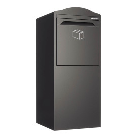 Bravios Imola paketbox svart (RAL 9005) låsbar paketbrevlåda med postuttag bak och stor volym.