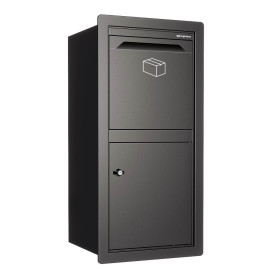 Inbyggd paketpostlåda Larino svart RAL 9005 – front i fasad med inkastlucka